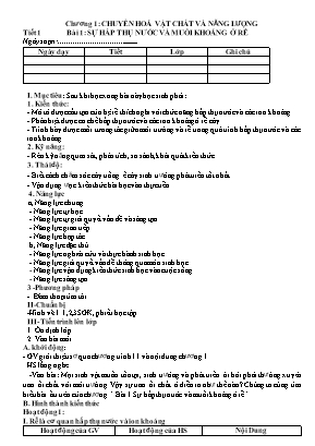 Giáo án Sinh học 11 học kỳ 1 Phương pháp mới phát triển năng lực